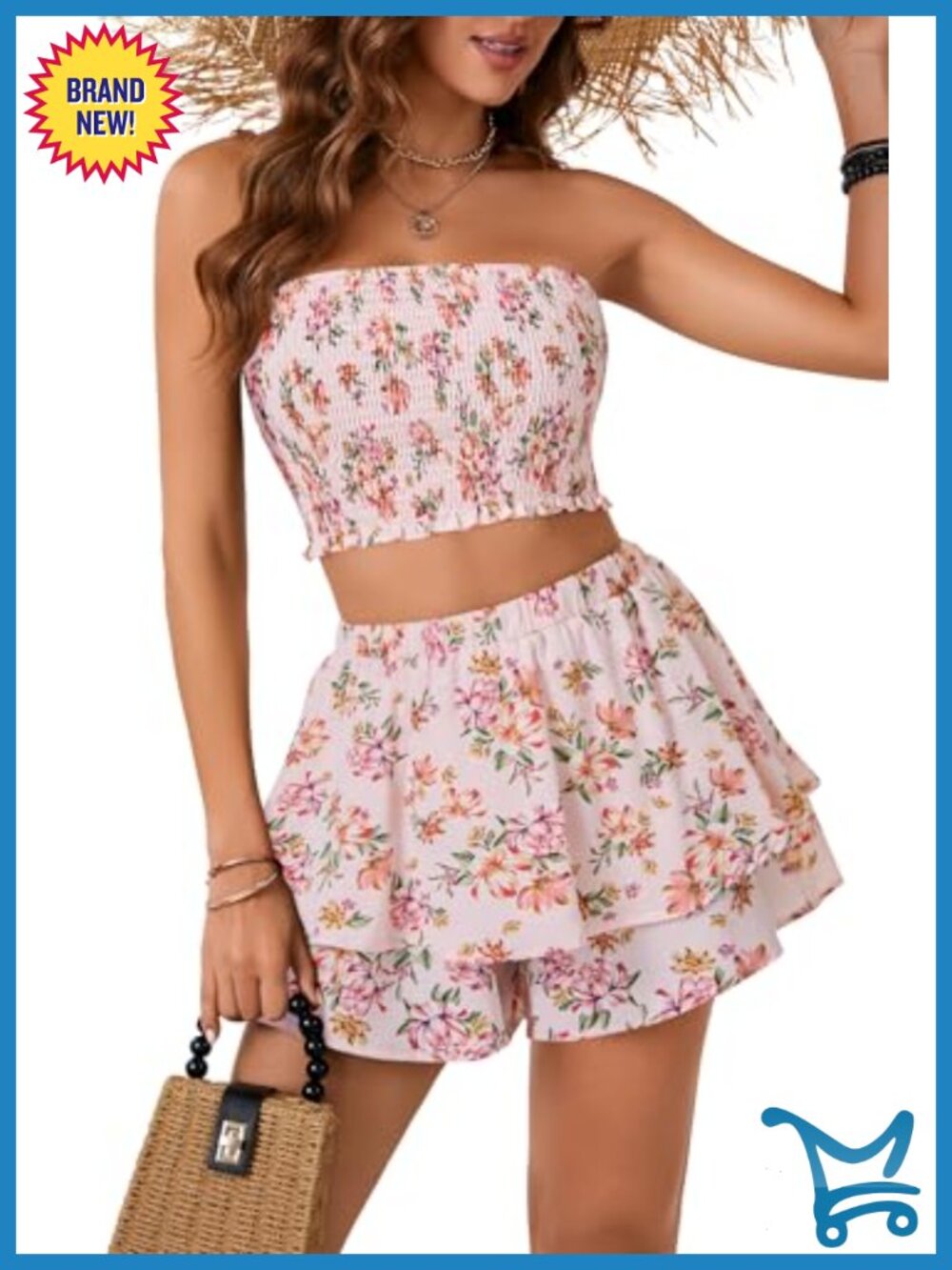 Boho Floral Crop Top & Shorts Set Sleeveless Smocked Summer Outfit